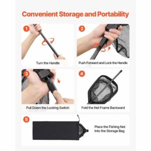 fishing net, foldable landing nets with telescopic handle, portable lightweight carbon fiber long fish gear, nylon covered pvc, durable and fish friendly, for kayak boat bank pond, gifts for men