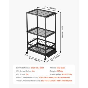 fishing rod holder for 10 rods, mobile fishing pole rack cart with wheels, fish gear equipment organizer for garage home indoor use, for tackle box reel accessories storage, gifts for men