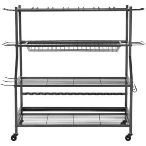 Fishing Rod Holder for 15-Rods, Mobile Fishing Pole Rack Cart with Wheels, Fish Gear Equipment Organizer for Garage Home Indoor Use, for Tackle Box Reel Accessories Storage, Gifts for Men