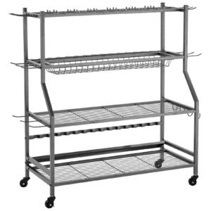 fishing rod holder for 15 rods, mobile fishing pole rack cart with wheels, fish gear equipment organizer for garage home indoor use, for tackle box reel accessories storage, gifts for men