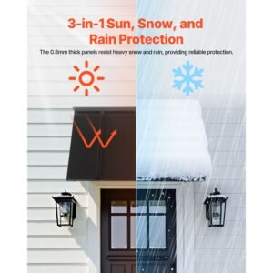 fixed metal awning 44 x 24 in, window awning door canopy, stable triangle steel frame awnings for doors exterior rain, and snow sunlight protection for door entrance, windows, porches, balconies