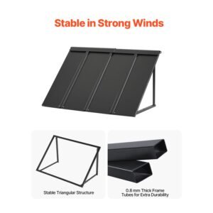 fixed metal awning 44 x 24 in, window awning door canopy, stable triangle steel frame awnings for doors exterior rain, and snow sunlight protection for door entrance, windows, porches, balconies