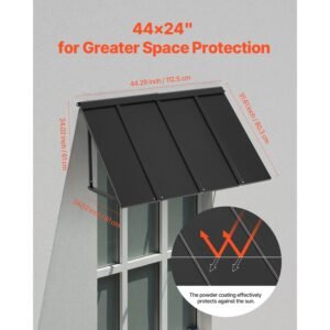 fixed metal awning 44 x 24 in, window awning door canopy, stable triangle steel frame awnings for doors exterior rain, and snow sunlight protection for door entrance, windows, porches, balconies