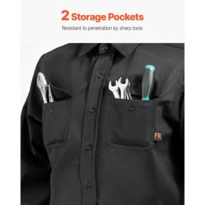 flame resistant welding jacket, 7oz. fr shirts for men, machine washable cotton heat resistant welding shirt, meets atpv 9.2 cal/cm² arc rating xxl size