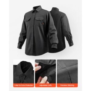 flame resistant welding jacket, 7oz. fr shirts for men, machine washable cotton heat resistant welding shirt, meets atpv 9.2 cal/cm² arc rating xxl size