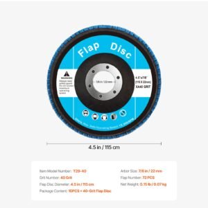 flap discs 40 grit, 4 1/2" x 7/8" flap discs for angle grinder, type 29 zirconia flap sanding disc, bevel type abrasive grinding wheels for deburring, rust removal, sanding, finishing (10 pack)