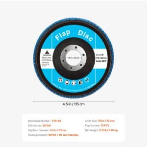 flap discs 60 grit, 4 1/2" x 7/8" flap discs for angle grinder, type 29 zirconia flap sanding disc, bevel type abrasive grinding wheels for deburring, rust removal, sanding, finishing (10 pack)