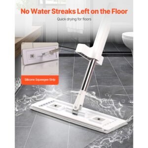 flat mop, self wringing, microfiber floor mop with 4 reusable & washable mop pads for dry & wet floor cleaning, microfiber flat mop with stainless steel handle for hardwood laminate tile vinyl