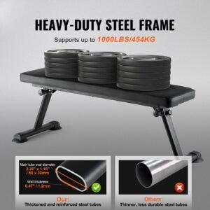 flat weight bench, foldable strength training bench, utility workout bench for full body workout, 1000 lbs press bench for home gym exercise, for multi purpose weight training and ab exercises