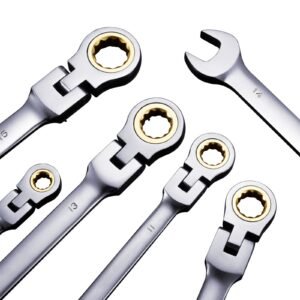 flex head ratcheting wrench set, 8 piece combination wrench set with roll up pouch, cr v steel flexible ratcheting wrench set metric 8 mm to 17 mm, ideal for general household, auto repairs