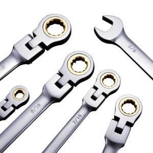 flex head ratcheting wrench set, 8 piece combination wrench set with roll up pouch, cr v steel flexible ratcheting wrench set sae 5/16" to 3/4", ideal for general household, workshop, garage