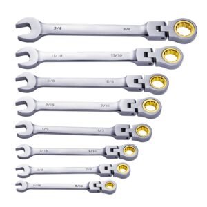 flex head ratcheting wrench set, 8 piece combination wrench set with roll up pouch, cr v steel flexible ratcheting wrench set sae 5/16" to 3/4", ideal for general household, workshop, garage