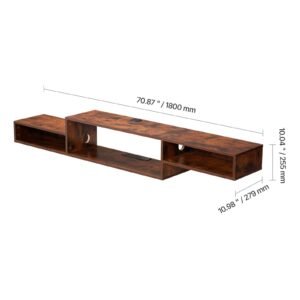 floating tv stand, 70" wall mount entertainment center with power outlet & cable hole, modern floating tv shelf with storage cabinet for dvd player, cable box, game console, tv accessory, wood