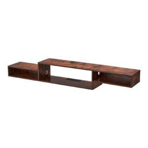 floating tv stand, 70" wall mount entertainment center with power outlet & cable hole, modern floating tv shelf with storage cabinet for dvd player, cable box, game console, tv accessory, wood