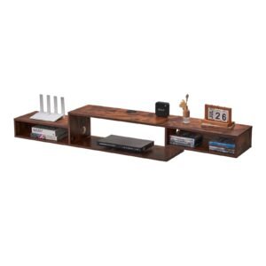 floating tv stand, 70" wall mount entertainment center with power outlet & cable hole, modern floating tv shelf with storage cabinet for dvd player, cable box, game console, tv accessory, wood