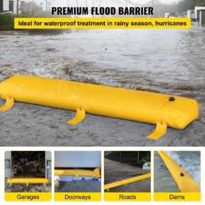 flood barrier, 12 ft length x 12 in height sandbag alternative, water barrier for flooding with great waterproof effect, reusable pvc water diversion tubes, flood barriers for home, door, garage