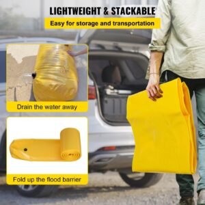 flood barrier, 24 ft length x 6 in height sandbag alternative, water barrier for flooding with great waterproof effect, reusable pvc water diversion tubes, flood barriers for home, door, garage