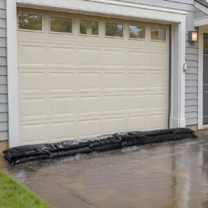 flood barrier, 4 pack, 5 x 0.7 ft flood bags activated by water, reusable water absorbent barrier, sandless sandbags blockage, flooding prevention bags for home, doorway, basement, garage