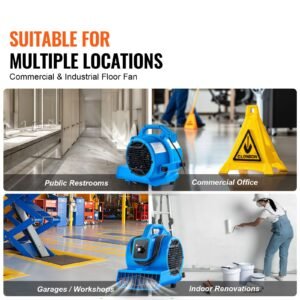 floor blower, 1360 rpm 600 cfm, air mover for drying and cooling, portable carpet dryer fan with 4 blowing angles,3 speeds adjustment, for janitorial, home, plumbing, commercial use
