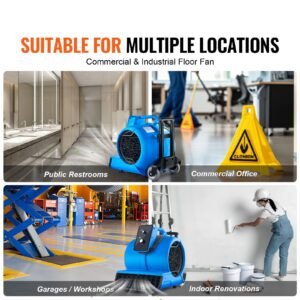 floor blower, 1560 rpm 4000 cfm, air mover for drying and cooling, portable carpet dryer fan with 3 blowing angles, timer, 3 speeds adjustment, for janitorial, home, commercial use