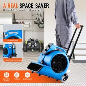 floor blower, 1560 rpm 4000 cfm, air mover for drying and cooling, portable carpet dryer fan with 3 blowing angles, timer, 3 speeds adjustment, for janitorial, home, commercial use