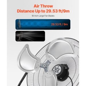 floor fan, 3 speeds high velocity heavy duty 18 inch industrial fan, 4000 cfm 360° adjustable tilt 19.69 ft/sec airflow large metal fan, for home, gym, office, garage, commercial shop & bedroom