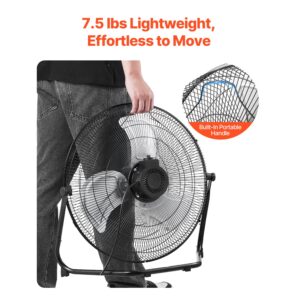 floor fan, 3 speeds high velocity heavy duty 18 inch industrial fan, 4000 cfm 360° adjustable tilt 19.69 ft/sec airflow large metal fan, for home, gym, office, garage, commercial shop & bedroom