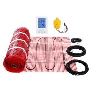 floor heating mat,100sq.ft. 14 113 f electric radiant floor heated warm system with digital floor sensing thermostat, 110 120v includes installation monitor, adhesive back for easy installation