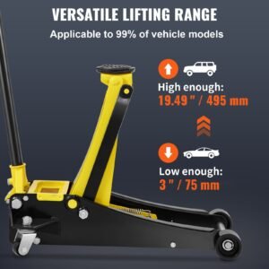 floor jack, 2.5 ton low profile floor jack, heavy duty steel racing floor jack with dual pistons quick lift pump, floor jack lifting range 3.64" 19.49"