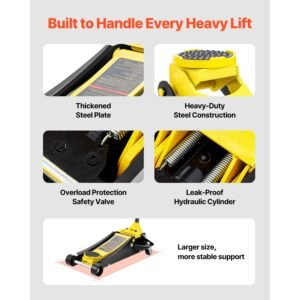 floor jack, 2.5 ton low profile floor jack, heavy duty steel racing floor jack with dual pistons quick lift pump, floor jack lifting range 3.64" 19.49"