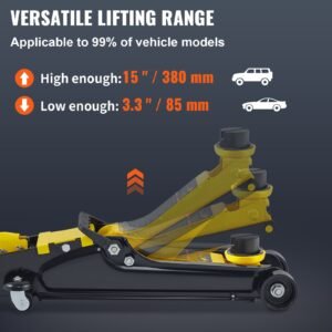floor jack, 2.5 ton low profile floor jack, heavy duty steel racing floor jack with single piston lift pump, floor jack lifting range 3.35" 14.96"