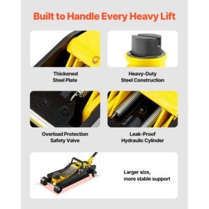 floor jack, 2.5 ton low profile floor jack, heavy duty steel racing floor jack with single piston lift pump, floor jack lifting range 3.35" 14.96"