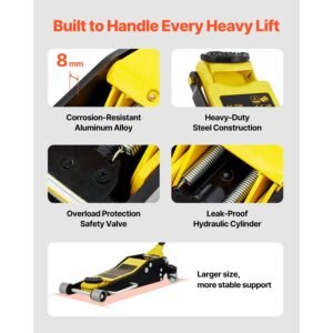 floor jack, 3 ton low profile floor jack, aluminum and steel racing floor jack with dual pistons quick lift pump, floor jack lifting range 3 6/11" 19 11/16"