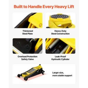 floor jack, 3 ton low profile floor jack, heavy duty steel racing floor jack with dual pistons quick lift pump, floor jack lifting range 3.35" 19.69"