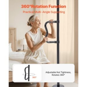floor to ceiling transfer pole, tension mounted bathroom grab bar with anti slip curve handle, 300 lbs capacity security pole for elderly, ideal senior safety pole for 7 10 ft ceilings, black