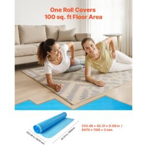 floor underlayment 600 sq. ft, 3 in 1 2 mm thick flooring padding with tape & vapor barrier, heavy duty epe foam soundproofing & noise reduction, for laminate wood (6 rolls x 100 sq. ft)