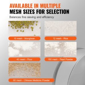 flour sieve fine mesh, 10 mesh flour sifter, 304 stainless steel fine mesh sifter food grade, dia. 12.6" fine mesh strainers for baking, 5 sizes mesh hole for mungbean, rice, flour, pearl powder