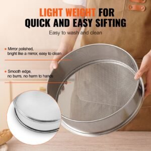 flour sieve fine mesh, 10 mesh flour sifter, 304 stainless steel fine mesh sifter food grade, dia. 12.6" fine mesh strainers for baking, 5 sizes mesh hole for mungbean, rice, flour, pearl powder
