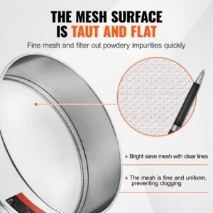 flour sieve fine mesh, 12 mesh flour sifter, 304 stainless steel fine mesh sifter food grade, dia. 12.6" fine mesh strainers for baking, 5 sizes mesh hole for mungbean, rice, flour, pearl powder