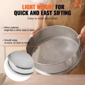flour sieve fine mesh, 40 mesh flour sifter, 304 stainless steel fine mesh sifter food grade, dia. 12.6" fine mesh strainers for baking, 5 sizes mesh hole for mungbean, rice, flour, pearl powder