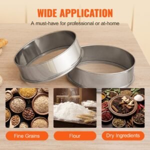 flour sieve fine mesh, 40 mesh flour sifter, 304 stainless steel fine mesh sifter food grade, dia. 12.6" fine mesh strainers for baking, 5 sizes mesh hole for mungbean, rice, flour, pearl powder