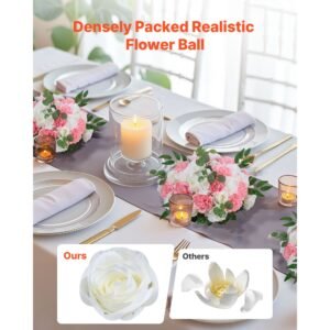 flower ball arrangement bouquet 10 pcs, 17.7 inch diameter artificial flower balls wedding table centerpieces, rose arrangements for wedding centerpiece home decorations, pink and white roses