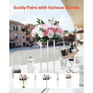 flower ball arrangement bouquet 10 pcs, 17.7 inch diameter artificial flower balls wedding table centerpieces, rose arrangements for wedding centerpiece home decorations, pink and white roses