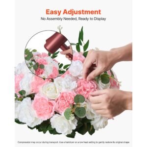 flower ball arrangement bouquet 10 pcs, 17.7 inch diameter artificial flower balls wedding table centerpieces, rose arrangements for wedding centerpiece home decorations, pink and white roses