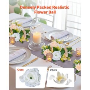 flower ball arrangement bouquet 10 pcs, 9.5 inch diameter artificial flower balls wedding table centerpieces, rose arrangements for wedding centerpiece home decoration, champagne & white roses