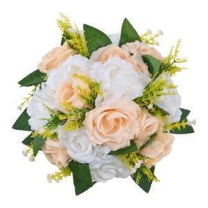 Flower Ball Arrangement Bouquet 10 PCS, 9.5-Inch Diameter Artificial Flower Balls Wedding Table Centerpieces, Rose Arrangements for Wedding Centerpiece Home Decoration, Champagne & White Roses