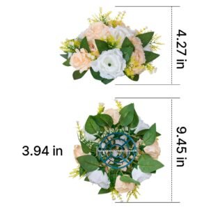 flower ball arrangement bouquet 10 pcs, 9.5 inch diameter artificial flower balls wedding table centerpieces, rose arrangements for wedding centerpiece home decoration, champagne & white roses