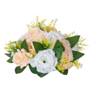 flower ball arrangement bouquet 10 pcs, 9.5 inch diameter artificial flower balls wedding table centerpieces, rose arrangements for wedding centerpiece home decoration, champagne & white roses