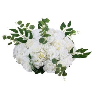 Flower Balls Arrangement Bouquet 10 PCS, 17.7-Inch Diameter Artificial Flower Balls Wedding White Roses Centerpieces, Faux Flowers Arrangements for Wedding Centerpiece Home Table Decorations