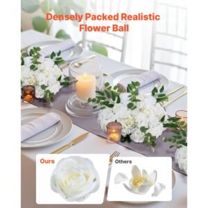 flower balls arrangement bouquet 10 pcs, 17.7 inch diameter artificial flower balls wedding white roses centerpieces, faux flowers arrangements for wedding centerpiece home table decorations